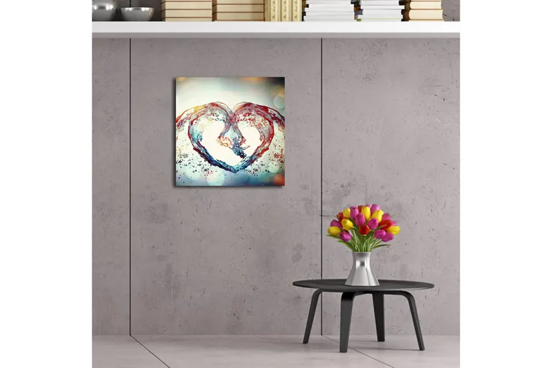Canvastavla med LED-belysning 40x40 cm - Vattenformad hjärtkomposition - Blå / Röd / Transparent - Inredning & dekor - Tavlor & konst - Canvastavla