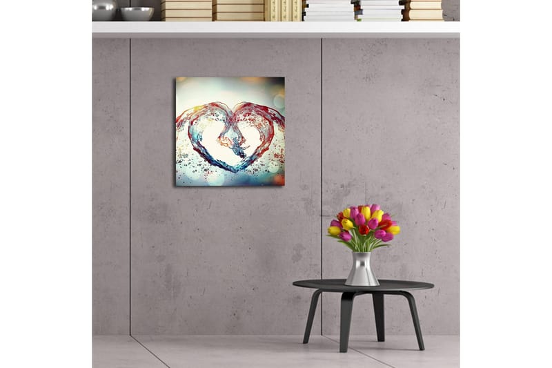 Canvastavla med LED-belysning 40x40 cm - Vattenformad hjärtkomposition - Blå / Röd / Transparent - Inredning & dekor - Tavlor & konst - Canvastavla