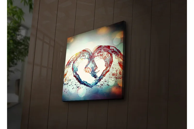 Canvastavla med LED-belysning 40x40 cm - Vattenformad hjärtkomposition - Blå / Röd / Transparent - Inredning & dekor - Tavlor & konst - Canvastavla