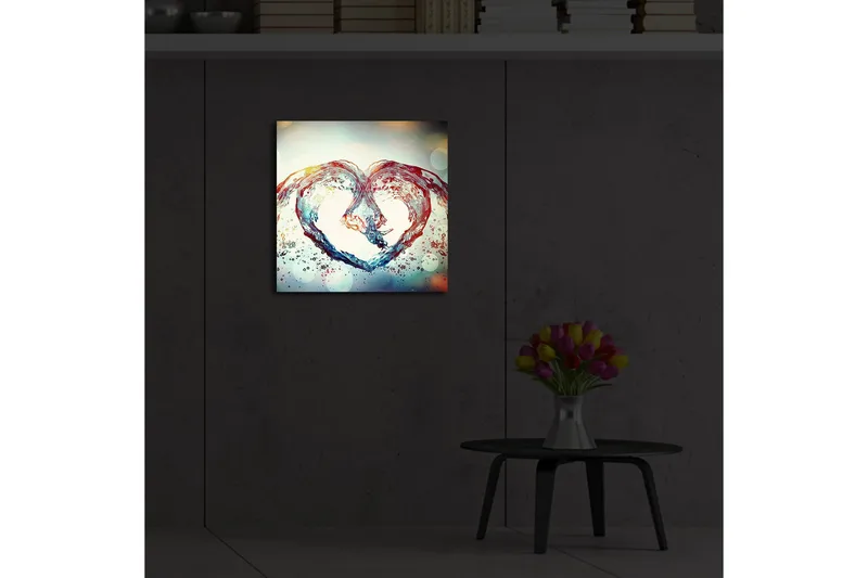 Canvastavla med LED-belysning 40x40 cm - Vattenformad hjärtkomposition - Blå / Röd / Transparent - Inredning & dekor - Tavlor & konst - Canvastavla