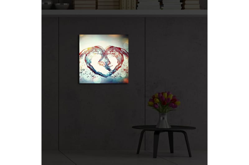 Canvastavla med LED-belysning 40x40 cm - Vattenformad hjärtkomposition - Blå / Röd / Transparent - Inredning & dekor - Tavlor & konst - Canvastavla