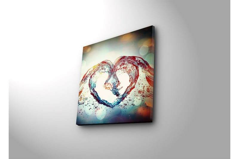 Canvastavla med LED-belysning 40x40 cm - Vattenformad hjärtkomposition - Blå / Röd / Transparent - Inredning & dekor - Tavlor & konst - Canvastavla