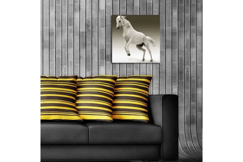 Canvastavla med LED-belysning 40x40 cm - Vit häst i rörelse - Vit / Grå - Inredning & dekor - Tavlor & konst - Canvastavla