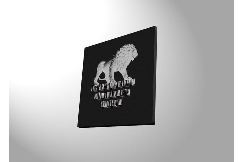 Canvastavla med LED-belysning 40x40 cm - Vit lejonfigur mot svart bakgrund med inspirerande text - Vit / Svart - Inredning & dekor - Tavlor & konst - Canvastavla