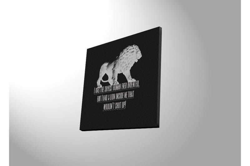 Canvastavla med LED-belysning 40x40 cm - Vit lejonfigur mot svart bakgrund med inspirerande text - Vit / Svart - Inredning & dekor - Tavlor & konst - Canvastavla