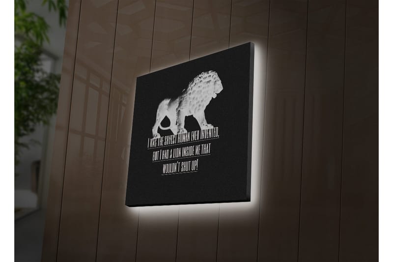 Canvastavla med LED-belysning 40x40 cm - Vit lejonfigur mot svart bakgrund med inspirerande text - Vit / Svart - Inredning & dekor - Tavlor & konst - Canvastavla