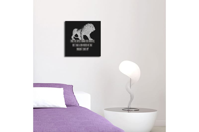 Canvastavla med LED-belysning 40x40 cm - Vit lejonfigur mot svart bakgrund med inspirerande text - Vit / Svart - Inredning & dekor - Tavlor & konst - Canvastavla