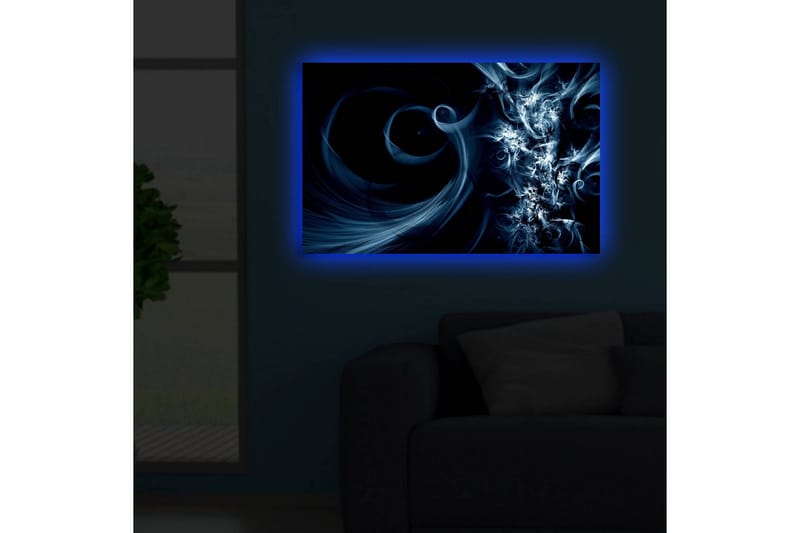 Canvastavla med LED-belysning 45x70 cm - Abstrakt komposition med svarta och blåa svirls - Mörkblå / Ljusblå / Svart - Inredning & dekor - Tavlor & konst - Canvastavla