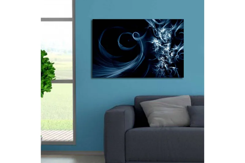 Canvastavla med LED-belysning 45x70 cm - Abstrakt komposition med svarta och blåa svirls - Mörkblå / Ljusblå / Svart - Inredning & dekor - Tavlor & konst - Canvastavla