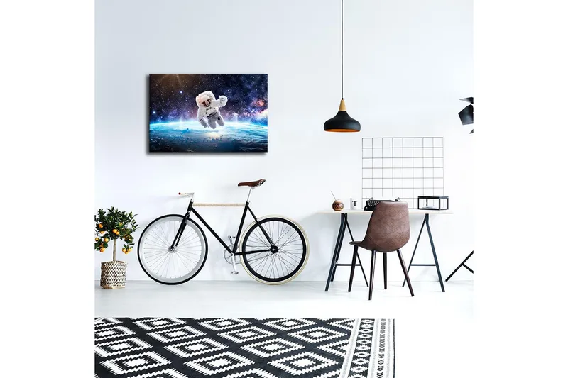 Canvastavla med LED-belysning 45x70 cm - Astronaut som svävar i rymden över jorden - Vit / Blå / Svart - Inredning & dekor - Tavlor & konst - Canvastavla