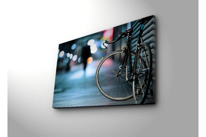 Canvastavla med LED-belysning 45x70 cm - Cykel i stadsmiljö med suddiga ljusreflexer - Svart / Blå / Grå - Inredning & dekor - Tavlor & konst - Canvastavla