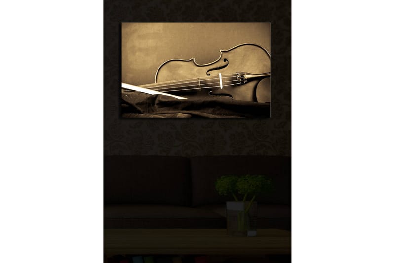 Canvastavla med LED-belysning 45x70 cm - Elegant violin i sepia-toner - Svart / Brunt / Beige - Inredning & dekor - Tavlor & konst - Canvastavla