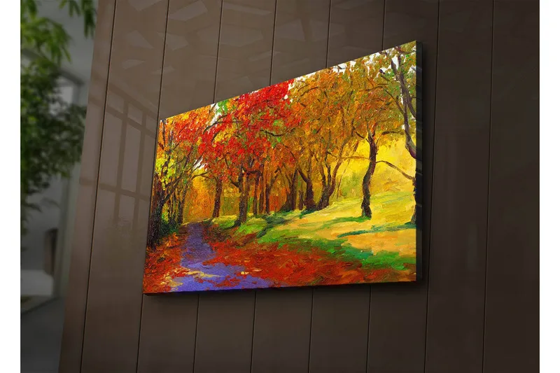 Canvastavla med LED-belysning 45x70 cm - Färgglad höstscen med träd i röd och gul nyans - Röd / Gul / Grön - Inredning & dekor - Tavlor & konst - Canvastavla