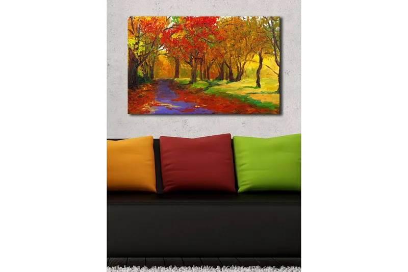 Canvastavla med LED-belysning 45x70 cm - Färgglad höstscen med träd i röd och gul nyans - Röd / Gul / Grön - Inredning & dekor - Tavlor & konst - Canvastavla