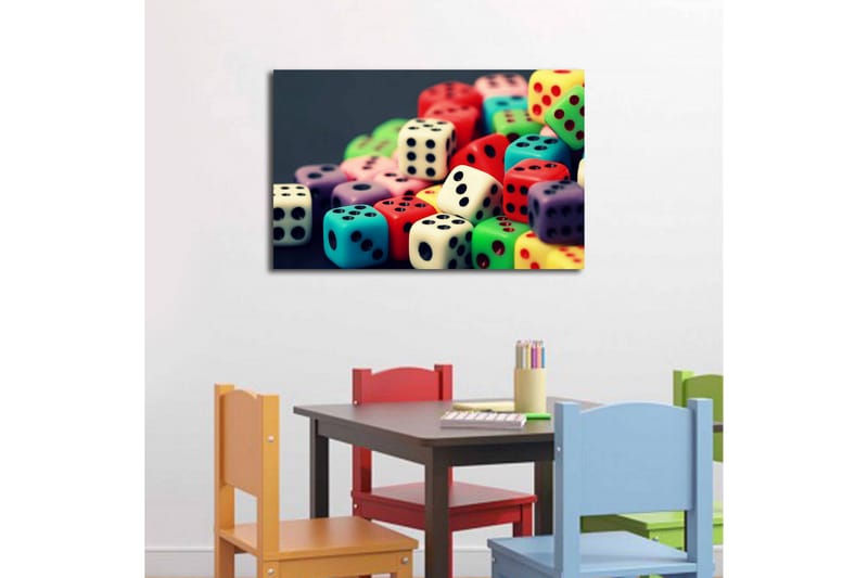 Canvastavla med LED-belysning 45x70 cm - Färgglada tärningar i en lekfull samling - Röd / Grön / Blå - Inredning & dekor - Tavlor & konst - Canvastavla