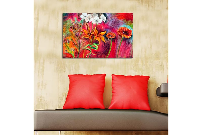 Canvastavla med LED-belysning 45x70 cm - Färgrik bukett av blommor i livfulla nyanser - Röd / Orange / Grön - Inredning & dekor - Tavlor & konst - Canvastavla