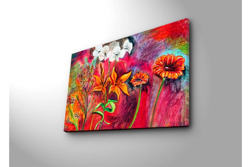 Canvastavla med LED-belysning 45x70 cm - Färgrik bukett av blommor i livfulla nyanser - Röd / Orange / Grön - Inredning & dekor - Tavlor & konst - Canvastavla