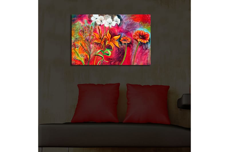Canvastavla med LED-belysning 45x70 cm - Färgrik bukett av blommor i livfulla nyanser - Röd / Orange / Grön - Inredning & dekor - Tavlor & konst - Canvastavla