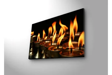 Canvastavla med LED-belysning 45x70 cm - Flammor från oljelampor som sprider värme och ljus - Orange / Guld / Svart - Inredning & dekor - Tavlor & konst - Canvastavla