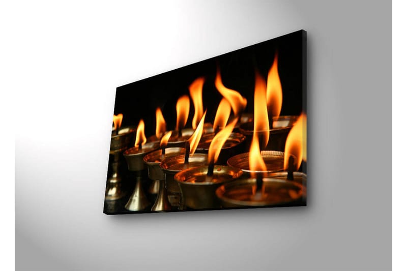 Canvastavla med LED-belysning 45x70 cm - Flammor från oljelampor som sprider värme och ljus - Orange / Guld / Svart - Inredning & dekor - Tavlor & konst - Canvastavla