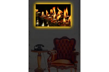 Canvastavla med LED-belysning 45x70 cm - Flammor från oljelampor som sprider värme och ljus - Orange / Guld / Svart - Inredning & dekor - Tavlor & konst - Canvastavla