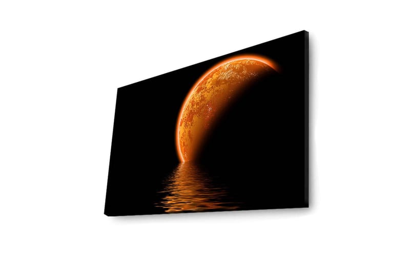 Canvastavla med LED-belysning 45x70 cm - Glödande planet som speglas i en mörk vattenyta - Orange / Svart - Inredning & dekor - Tavlor & konst - Canvastavla