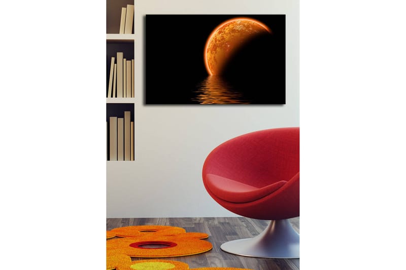 Canvastavla med LED-belysning 45x70 cm - Glödande planet som speglas i en mörk vattenyta - Orange / Svart - Inredning & dekor - Tavlor & konst - Canvastavla