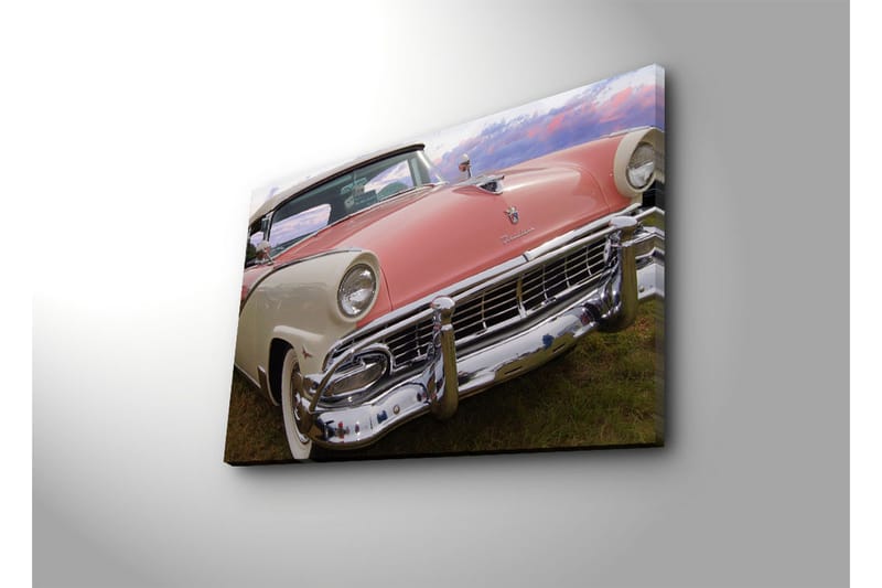 Canvastavla med LED-belysning 45x70 cm - Klassisk bil med retrodesign i pastellfärger - Rosa / Vit / Krom - Inredning & dekor - Tavlor & konst - Canvastavla