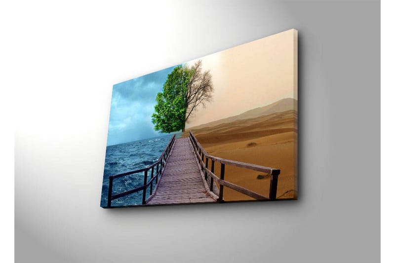Canvastavla med LED-belysning 45x70 cm - Kontrast mellan en grönskande trädkant och en ökenlandskap - Grön / Blå / Beige - Inredning & dekor - Tavlor & konst - Canvastavla