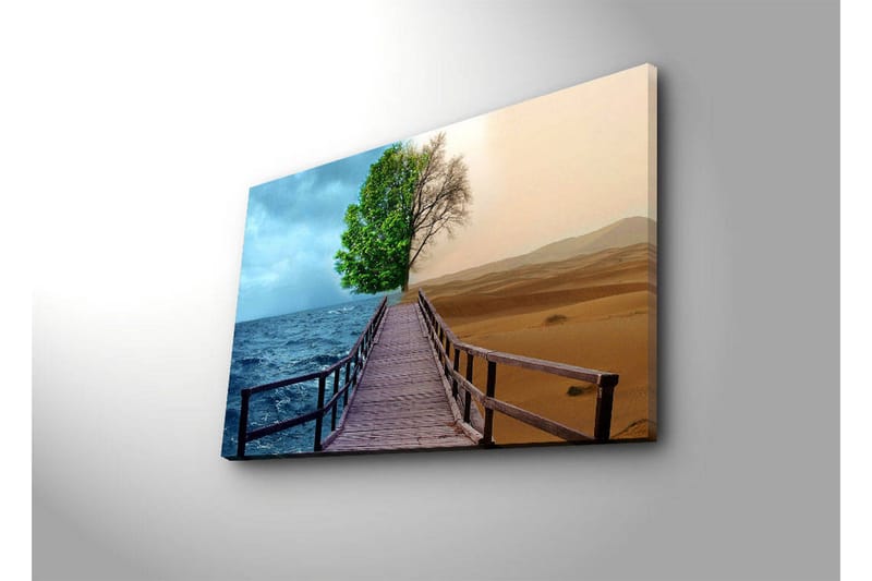 Canvastavla med LED-belysning 45x70 cm - Kontrast mellan en grönskande trädkant och en ökenlandskap - Grön / Blå / Beige - Inredning & dekor - Tavlor & konst - Canvastavla