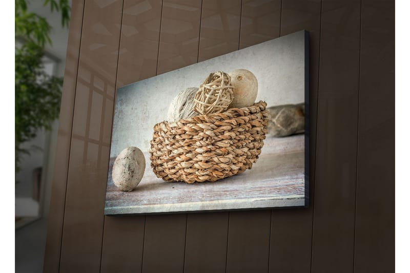 Canvastavla med LED-belysning 45x70 cm - Korg med dekorativa ägg och snöre - Beige / Grå / Brun - Inredning & dekor - Tavlor & konst - Canvastavla