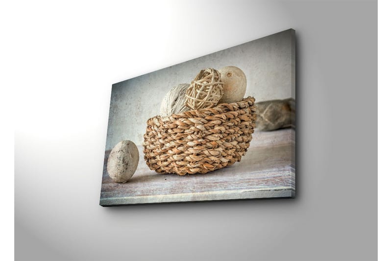 Canvastavla med LED-belysning 45x70 cm - Korg med dekorativa ägg och snöre - Beige / Grå / Brun - Inredning & dekor - Tavlor & konst - Canvastavla
