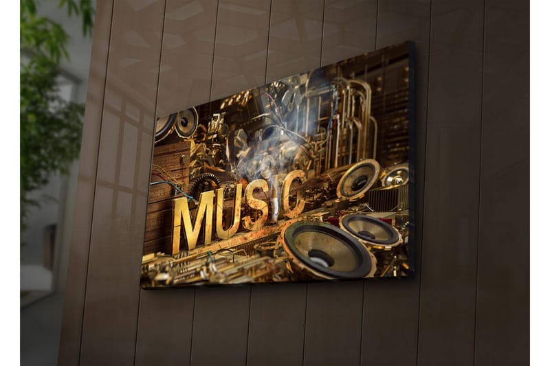 Canvastavla med LED-belysning 45x70 cm - Musikaliskt collage med instrument och högtalare - Guld / Brunt / Svart - Inredning & dekor - Tavlor & konst - Canvastavla
