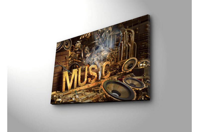 Canvastavla med LED-belysning 45x70 cm - Musikaliskt collage med instrument och högtalare - Guld / Brunt / Svart - Inredning & dekor - Tavlor & konst - Canvastavla
