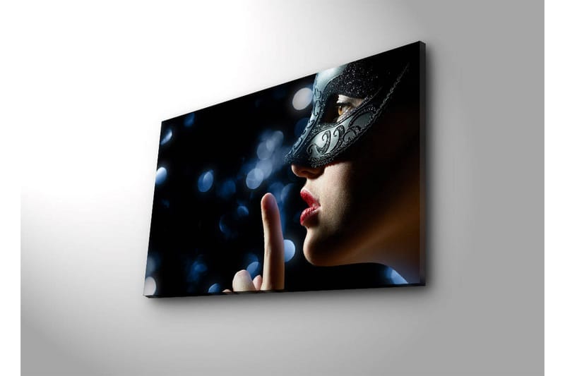 Canvastavla med LED-belysning 45x70 cm - Mystisk kvinna med mask som gör tystnadsgest - Svart / Hudton / Röd - Inredning & dekor - Tavlor & konst - Canvastavla