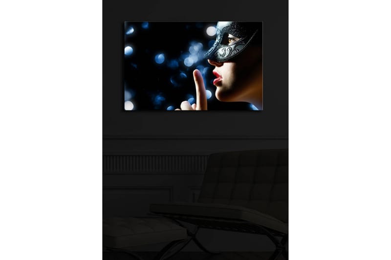 Canvastavla med LED-belysning 45x70 cm - Mystisk kvinna med mask som gör tystnadsgest - Svart / Hudton / Röd - Inredning & dekor - Tavlor & konst - Canvastavla