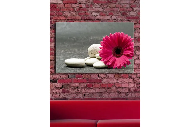 Canvastavla med LED-belysning 45x70 cm - Rosa blomma med vita stenar - Rosa / Vit / Grå - Inredning & dekor - Tavlor & konst - Canvastavla