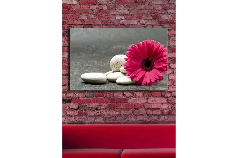 Canvastavla med LED-belysning 45x70 cm - Rosa blomma med vita stenar - Rosa / Vit / Grå - Inredning & dekor - Tavlor & konst - Canvastavla