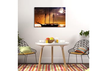 Canvastavla med LED-belysning 45x70 cm - Segelbåt mot en solnedgång över havet - Orange / Svart / Guld - Inredning & dekor - Tavlor & konst - Canvastavla