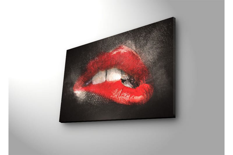 Canvastavla med LED-belysning 45x70 cm - Sensuella läppar i röd färg med en dramatisk kontrast mot en mörk bakgrund - Röd / Svart - Inredning & dekor - Tavlor & konst - Canvastavla