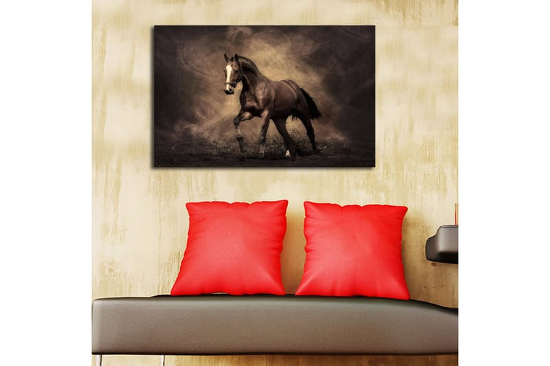 Canvastavla med LED-belysning 45x70 cm - Stolt häst i rörelse - Mörkbrun / Beige / Svart - Inredning & dekor - Tavlor & konst - Canvastavla