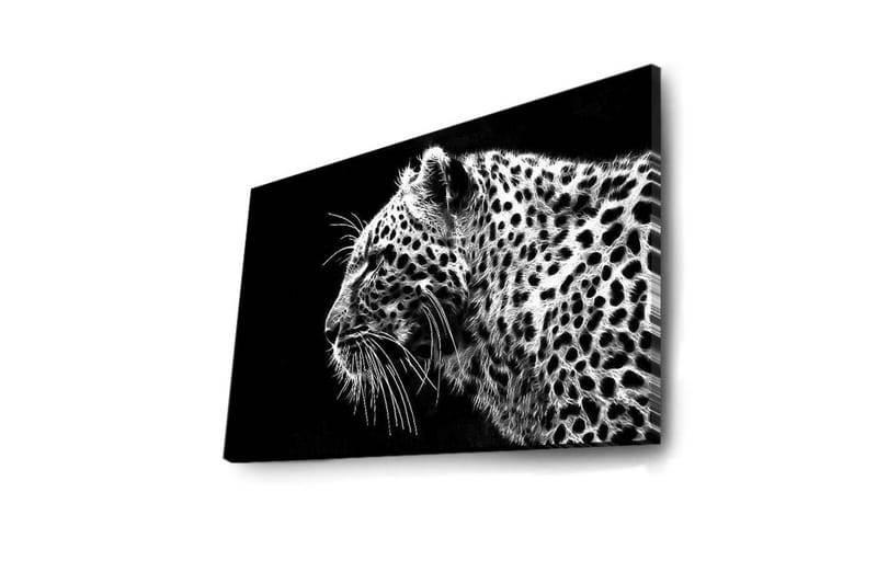 Canvastavla med LED-belysning 45x70 cm - Svartvit leopardprofil med detaljerad pälsstruktur - Svart / Vit - Inredning & dekor - Tavlor & konst - Canvastavla