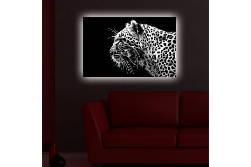 Canvastavla med LED-belysning 45x70 cm - Svartvit leopardprofil med detaljerad pälsstruktur - Svart / Vit - Inredning & dekor - Tavlor & konst - Canvastavla