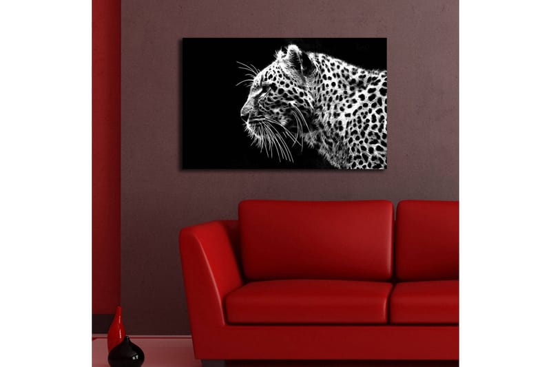 Canvastavla med LED-belysning 45x70 cm - Svartvit leopardprofil med detaljerad pälsstruktur - Svart / Vit - Inredning & dekor - Tavlor & konst - Canvastavla