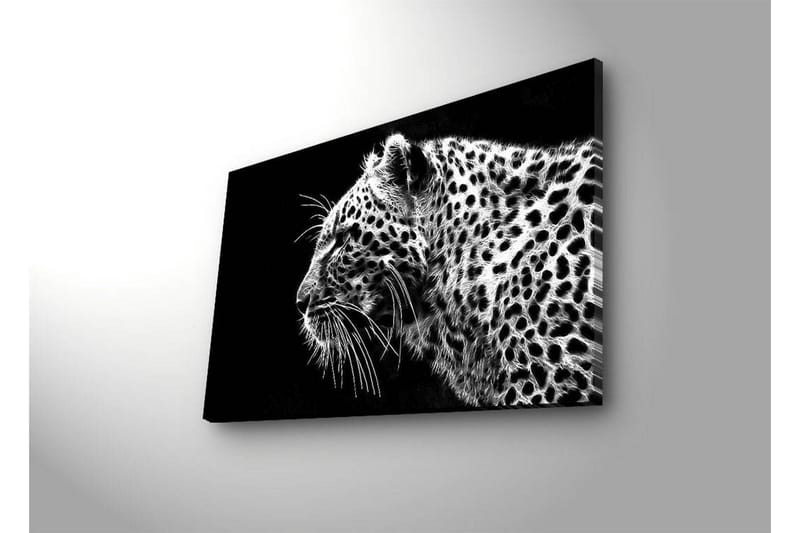 Canvastavla med LED-belysning 45x70 cm - Svartvit leopardprofil med detaljerad pälsstruktur - Svart / Vit - Inredning & dekor - Tavlor & konst - Canvastavla