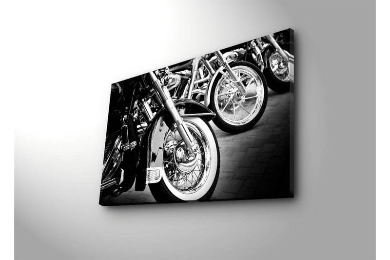 Canvastavla med LED-belysning 45x70 cm - Svartvita motorcykelhjul i rad - Svart / Vitt / Silver - Inredning & dekor - Tavlor & konst - Canvastavla