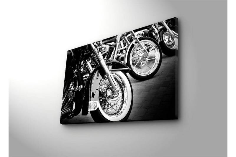Canvastavla med LED-belysning 45x70 cm - Svartvita motorcykelhjul i rad - Svart / Vitt / Silver - Inredning & dekor - Tavlor & konst - Canvastavla