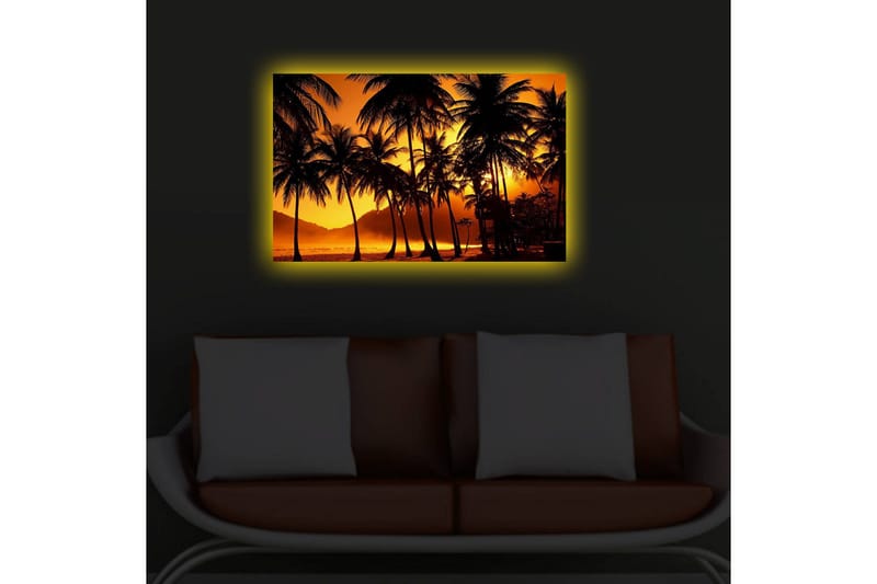 Canvastavla med LED-belysning 45x70 cm - Tropisk solnedgång med palmer i silhuett - Orange / Svart - Inredning & dekor - Tavlor & konst - Canvastavla