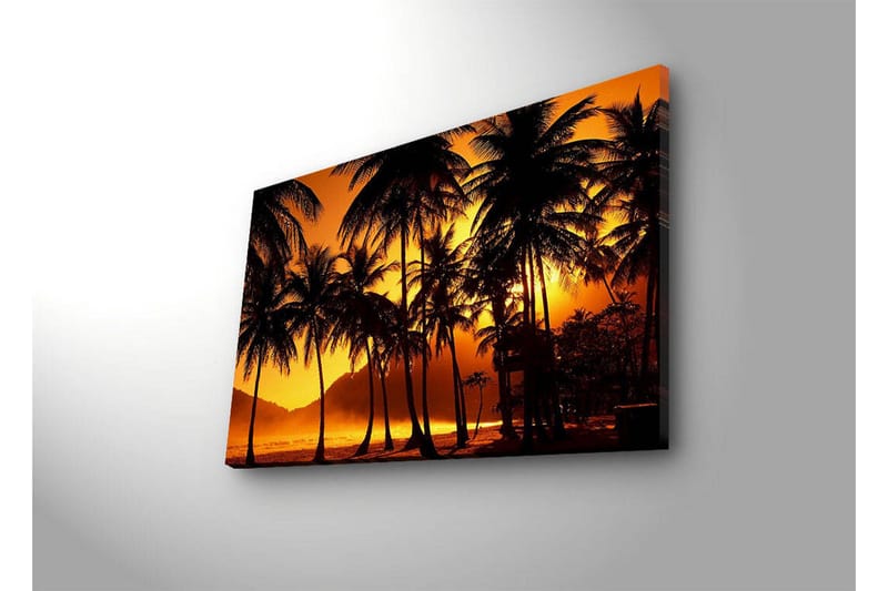 Canvastavla med LED-belysning 45x70 cm - Tropisk solnedgång med palmer i silhuett - Orange / Svart - Inredning & dekor - Tavlor & konst - Canvastavla