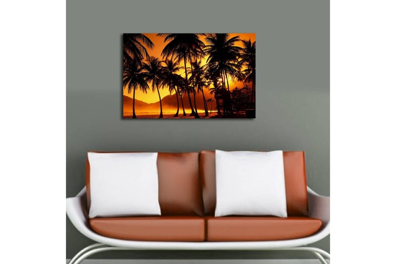Canvastavla med LED-belysning 45x70 cm - Tropisk solnedgång med palmer i silhuett - Orange / Svart - Inredning & dekor - Tavlor & konst - Canvastavla